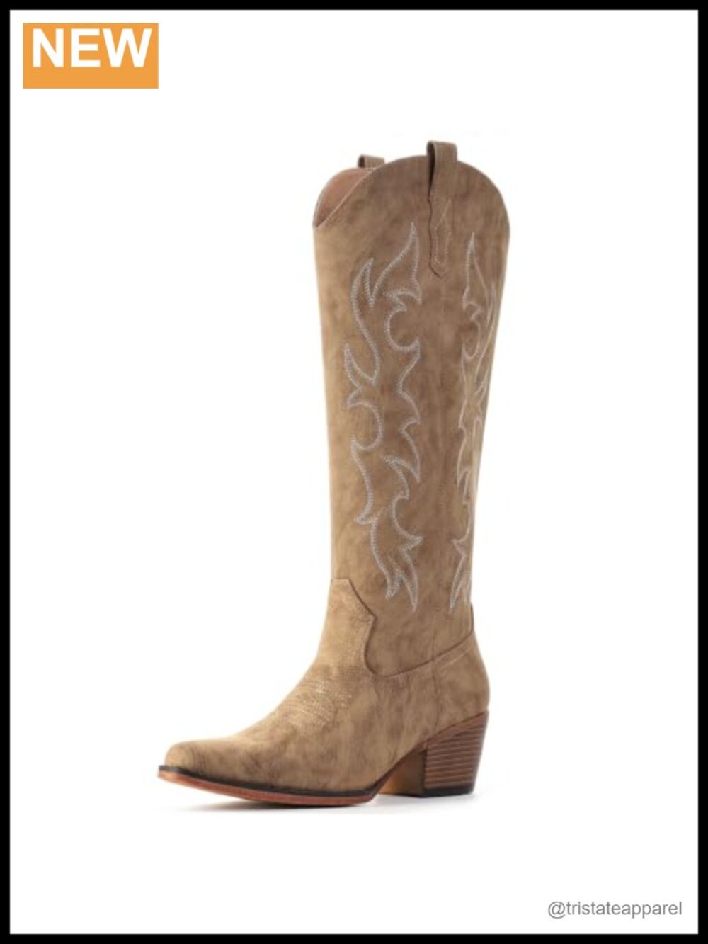 IUV Knee High Western Boots Wide Calf Faux Leather Embroidered Block Heel